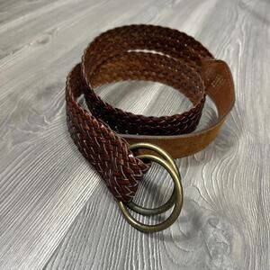 Braided Brown Leather Belt with Gold O-Ring Buckle
